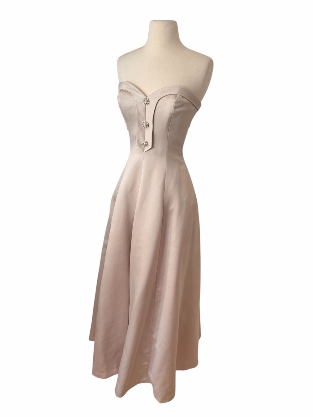 VICTOR COSTA STRAPLESS VINTAGE CHAMPAGNE CRYSAL DRESS. - Picture 3 of 9